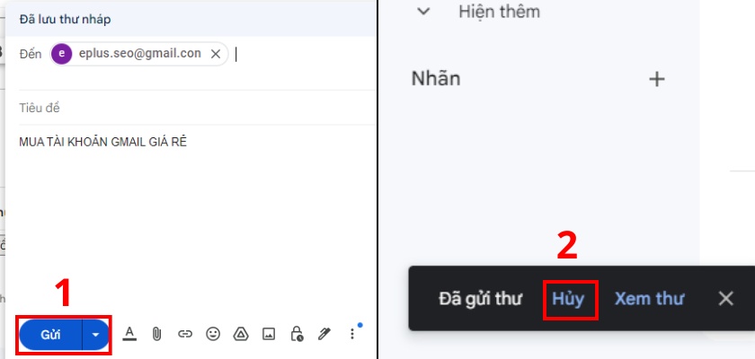 kiểm tra thư bằng cách gửi email mới